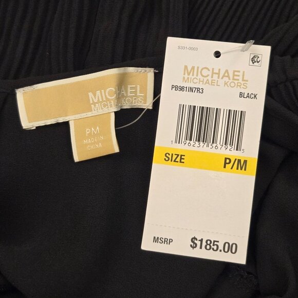 Michael Kors Pleated Mini Dress Black PM Long Sleeves Flowy Wedding Guest NWT - Picture 10 of 12